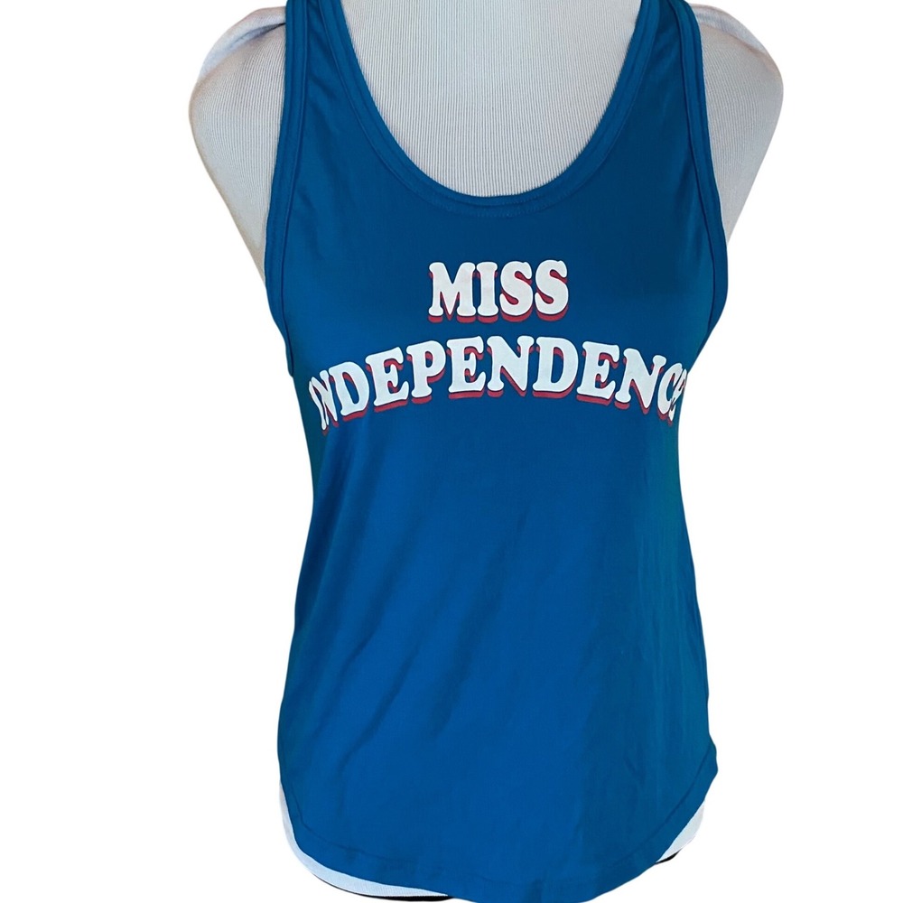 City Streets Miss Independence Graphic Tank Top Blue Open Back Medium Shirt 4th
